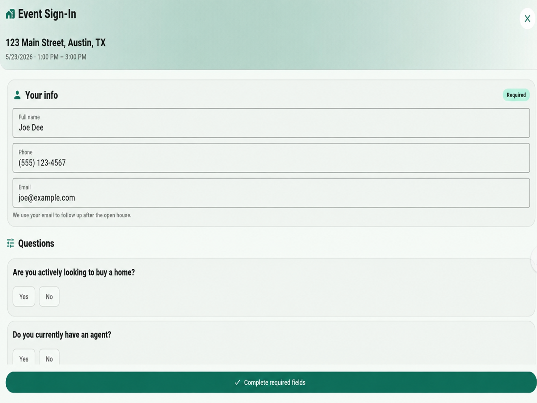 Visitor sign-in form